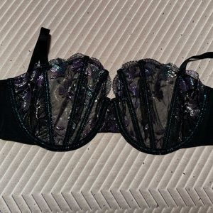 Midnight sweat unlined embroidered balconette bra